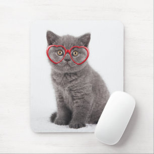 Niedliche Kleintiere Kitten Heart Glasses Mousepad