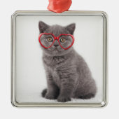 Niedliche Kleintiere | Kitten Heart Glasses Ornament Aus Metall (Vorne)