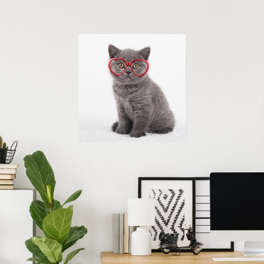 Niedliche Kleintiere | Kitten Heart Glasses Poster (Heimbüro)