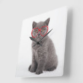 Niedliche Kleintiere | Kitten Heart Glasses Quadratische Wanduhr (Winkel)