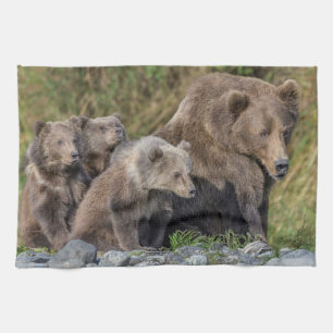 Niedliche Kleintiere Kodiak Mama Bear & Cubs Geschirrtuch