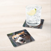 Niedliche Kleintiere | Korgi-Brille im Auto Rechteckiger Pappuntersetzer (Vor Ort)