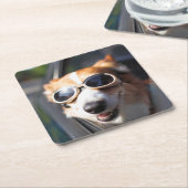 Niedliche Kleintiere | Korgi-Brille im Auto Rechteckiger Pappuntersetzer (angewinkelt)