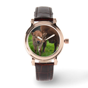 Niedliche Kleintiere Kuh und Kalb Armbanduhr