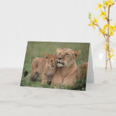 Niedliche Kleintiere | Lion Cub & Mother Karte (Gelbe Blume)