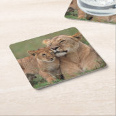 Niedliche Kleintiere | Lion Cub & Mother Rechteckiger Pappuntersetzer (angewinkelt)