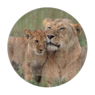 Niedliche Kleintiere   Lion Cub & Mother Schneidebrett