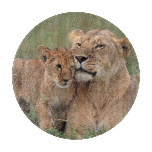 Niedliche Kleintiere | Lion Cub & Mother Schneidebrett (Vorderseite)