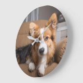 Niedliche Kleintiere | Long Hair Corgi Puppy Große Wanduhr (Winkel)