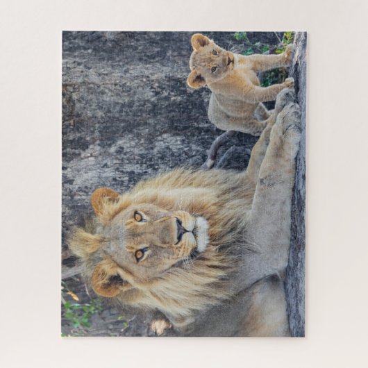 Niedliche Kleintiere | Löwe Vater & Cub Puzzle (Vertikal)