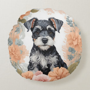 Niedliche Kleintiere - Miniature Schnauzer Rundes Kissen