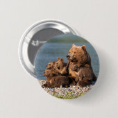Niedliche Kleintiere | Mutter Bären & Cubs Button (Vorne & Hinten)