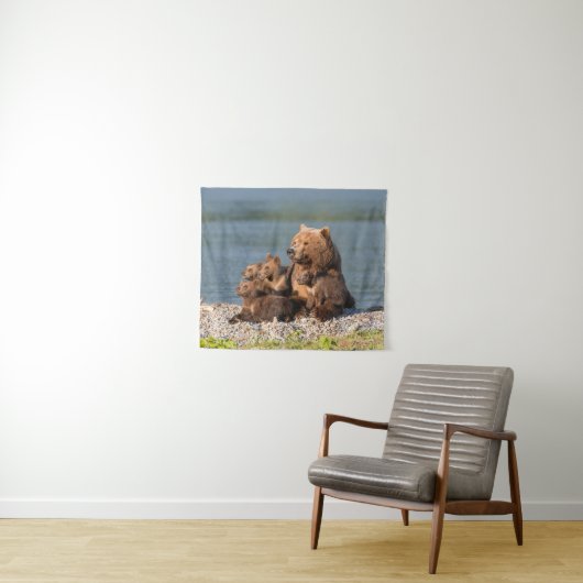 Niedliche Kleintiere | Mutter Bären & Cubs Wandteppich (Beispiel (Horizontal))