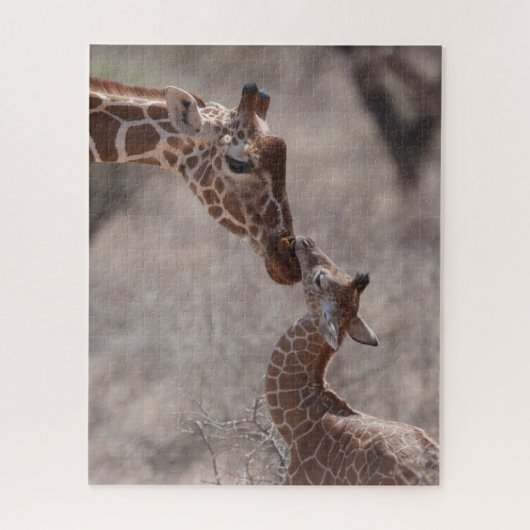 Niedliche Kleintiere | Mutter und Baby Giraffe Puzzle (Vertikal)