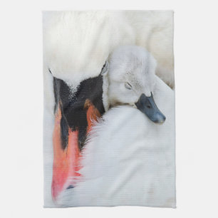 Niedliche Kleintiere Mutter und Baby Mute Swan Geschirrtuch