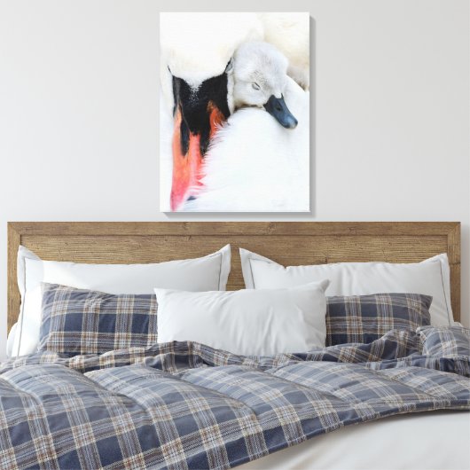 Niedliche Kleintiere | Mutter und Baby Mute Swan Leinwanddruck (Insitu (Schlafzimmer))