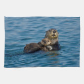 Niedliche Kleintiere | Mutter und Baby Sea Otter Geschirrtuch (Horizontal)