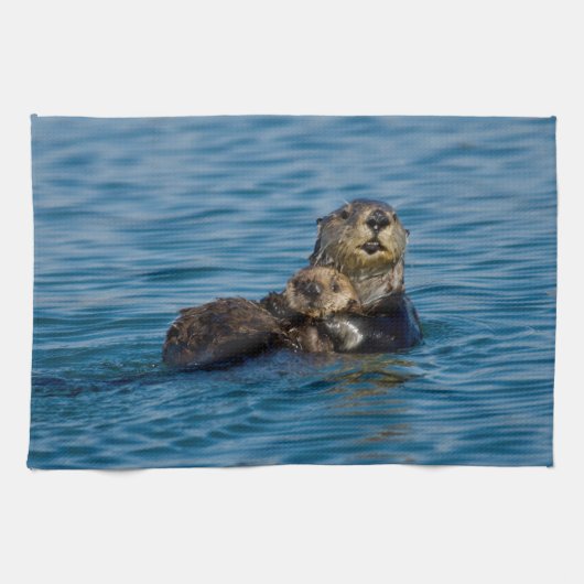 Niedliche Kleintiere | Mutter und Baby Sea Otter Geschirrtuch (Horizontal)