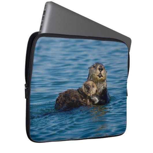 Niedliche Kleintiere | Mutter und Baby Sea Otter Laptopschutzhülle (Vorne Rechts)