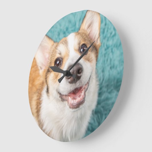 Niedliche Kleintiere | Niedlich Corgi Puppy Smile Große Wanduhr (Winkel)
