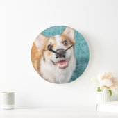 Niedliche Kleintiere | Niedlich Corgi Puppy Smile Große Wanduhr (Zuhause)
