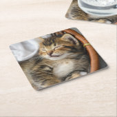 Niedliche Kleintiere | Niedlicher Tabby Cat Sleepi Rechteckiger Pappuntersetzer (angewinkelt)