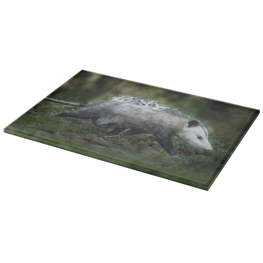 Niedliche Kleintiere | Opossum-Mama und Kinder Schneidebrett (Ecke)