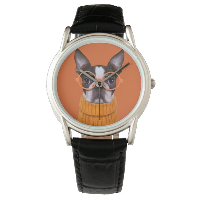 Niedliche Kleintiere | Orange Boston Terrier Armbanduhr (Vorderseite)