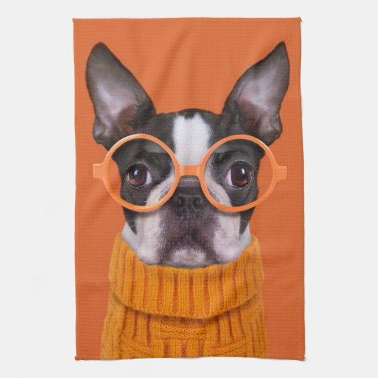 Niedliche Kleintiere | Orange Boston Terrier Geschirrtuch (Vertikal)