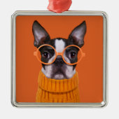 Niedliche Kleintiere | Orange Boston Terrier Ornament Aus Metall (Vorne)