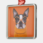 Niedliche Kleintiere | Orange Boston Terrier Ornament Aus Metall (Links)