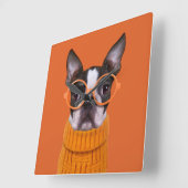 Niedliche Kleintiere | Orange Boston Terrier Quadratische Wanduhr (Winkel)