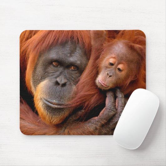 Niedliche Kleintiere | Orangutan Mama & Baby Mousepad (Mit Mouse)