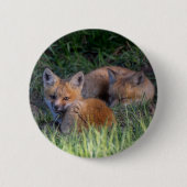 Niedliche Kleintiere | Paar von Red Fox Kit Geschw Button (Vorderseite)
