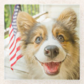 Niedliche Kleintiere | Patriotic Corgi Puppy Glasuntersetzer (Vorderseite)