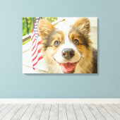 Niedliche Kleintiere | Patriotic Corgi Puppy Leinwanddruck (Insitu (Holzboden))