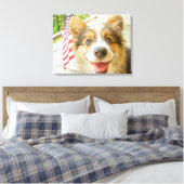 Niedliche Kleintiere | Patriotic Corgi Puppy Leinwanddruck (Insitu (Schlafzimmer))
