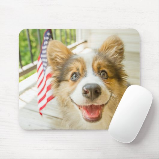 Niedliche Kleintiere | Patriotic Corgi Puppy Mousepad (Mit Mouse)
