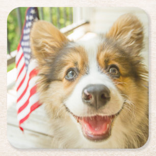 Niedliche Kleintiere Patriotic Corgi Puppy Rechteckiger Pappuntersetzer