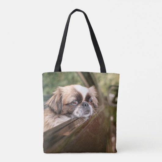 Niedliche Kleintiere | Pekingese Welpe im Auto Tasche (Rückseite)