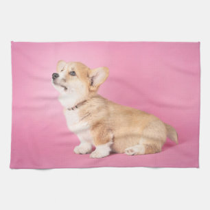 Niedliche Kleintiere   Pink Corgi Puppy Geschirrtuch