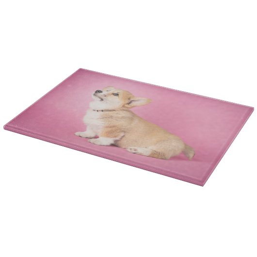 Niedliche Kleintiere | Pink Corgi Puppy Schneidebrett (Ecke)