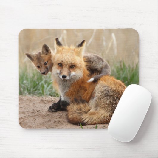 Niedliche Kleintiere | Red Fox & Baby Mousepad (Mit Mouse)