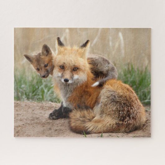 Niedliche Kleintiere | Red Fox & Baby Puzzle (Horizontal)