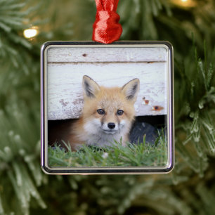 Niedliche Kleintiere Red Fox Kit Peeking Ornament Aus Metall