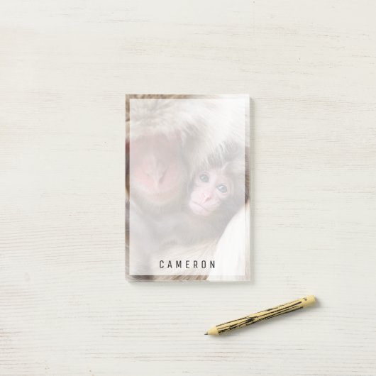 Niedliche Kleintiere | Schneelaffe Post-it Klebezettel (Auf Schreibtisch)