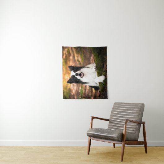 Niedliche Kleintiere | Schwarz-Weiß-Border-Collie Wandteppich (Beispiel)