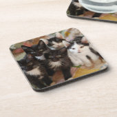 Niedliche Kleintiere | Schwarze und weiße Kätzchen Getränkeuntersetzer (Linke Seite)