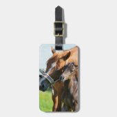 Niedliche Kleintiere | Schwarzer Fohlen mit Mama Gepäckanhänger (Vorderseite vertikal)