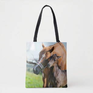 Niedliche Kleintiere Schwarzer Fohlen mit Mama Tasche